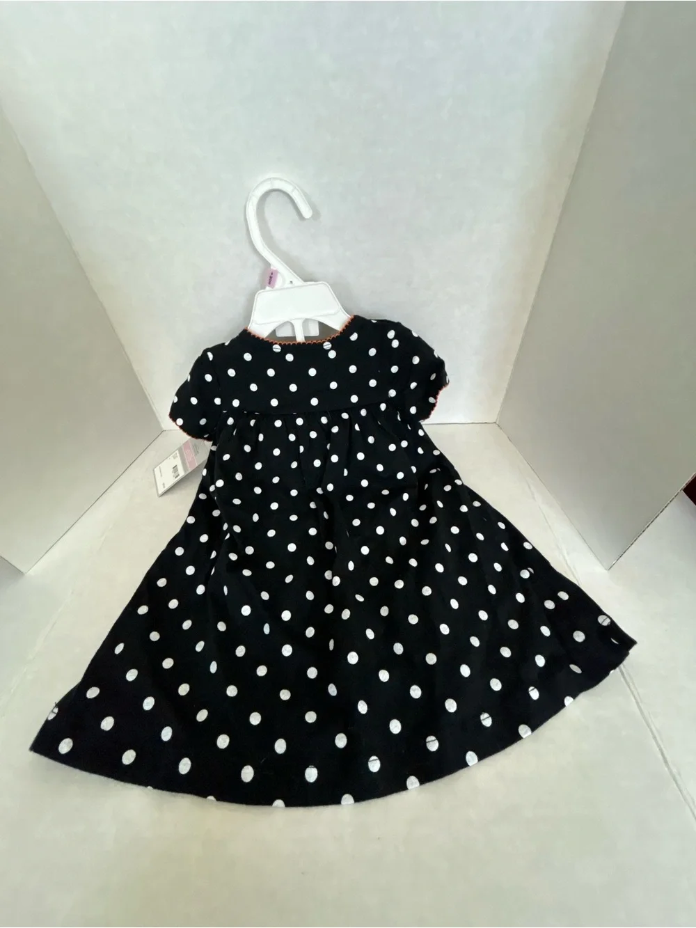 Carter's Black Polka Dot Halloween Pumpkin Dress with Orange Appliqués Sz 9M NW